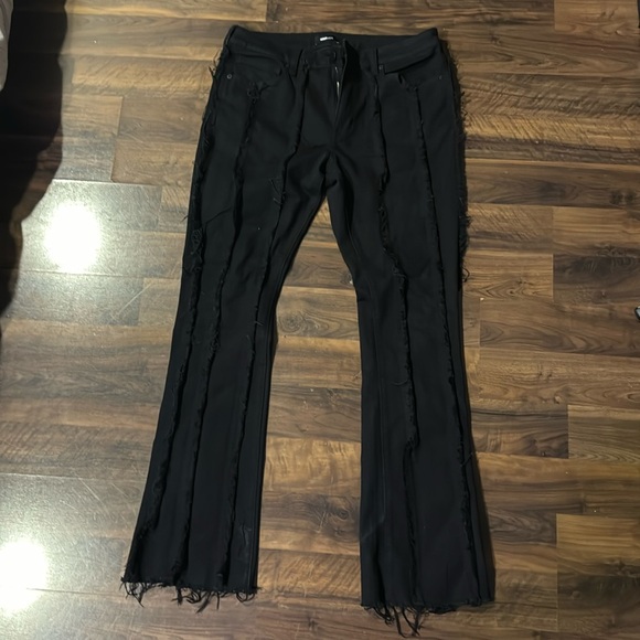 Fray Vertical Panel Stacked Flared Jeans - Picture 1 of 5